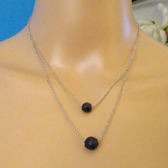 Vintage MACY'S Lapis Lazuli Sterling Silver Necklace: Faceted GEMSTONE 925 - Picture 2 of 14